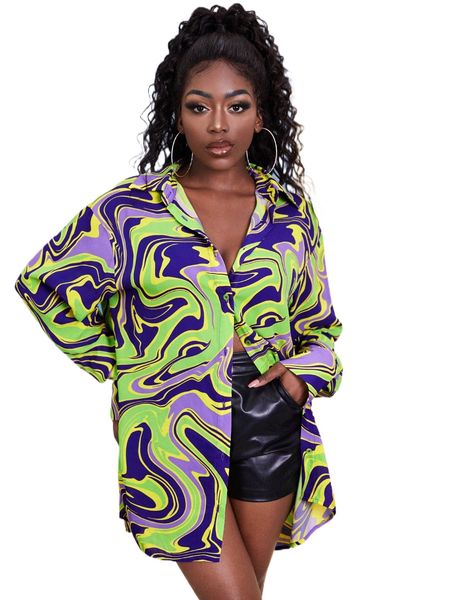 

sxy collared marble print blouse p31w#, White