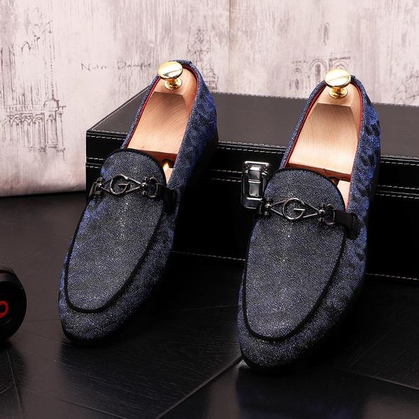 Mais novo designer azul de moda masculino sapatos clássicos