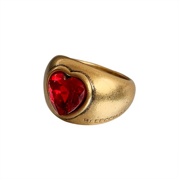 Ins retro преувеличенное рубиновое сердце кольцо женская мода личность бронзовый прилив бренд хип-хоп всеполовный ювелирные украшения аксессуары