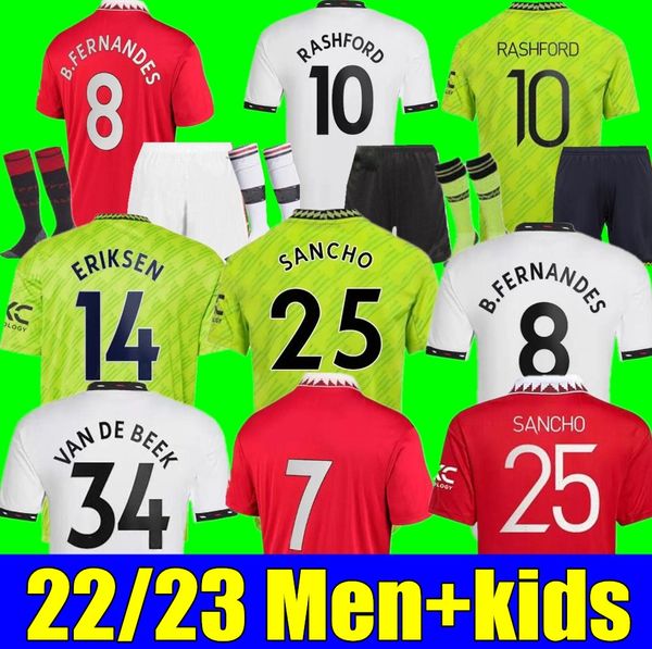 

new 22 23 men kids kit soccer jersey 2022 2023 home sancho cavani mans utd van de beek manchester b.fernandes rashford lingard fred eriksen, Black;yellow