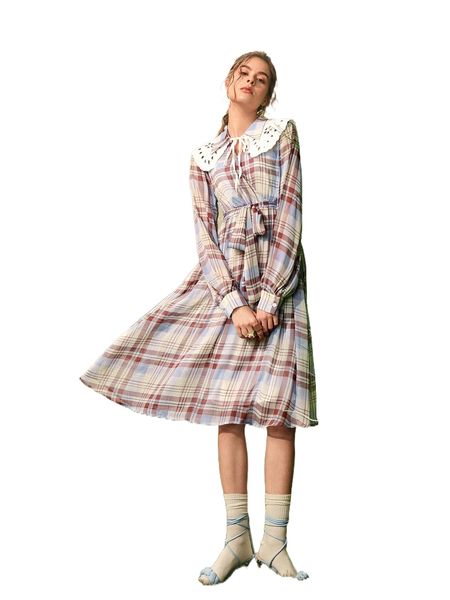 

plaid print contrast collar dress w8ql#, Black;gray