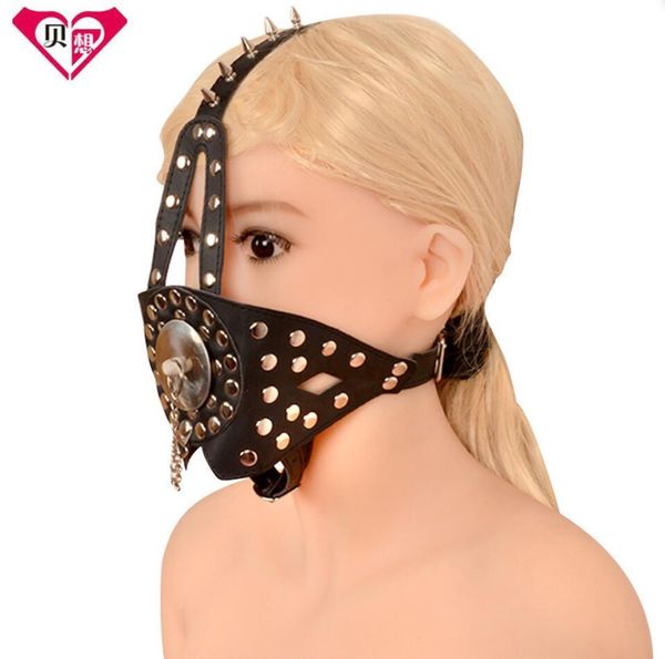 Deri Seksi Bonaj Fetiş Kısıtlama Maske Kaputunun Egzotik Aksesuarları Headgear BDSM Flört Oyuncak S3170 için kilitlenebilir açık ağız