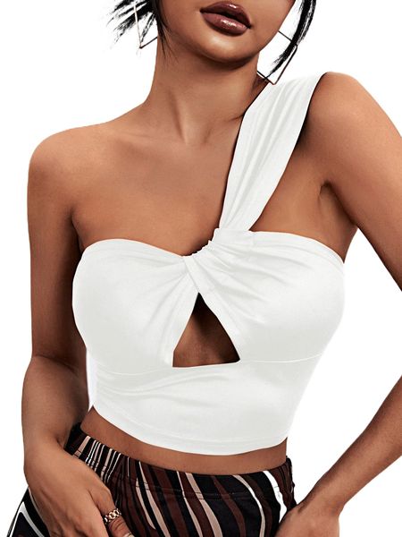

one shoulder cut out crop p4cu#, White
