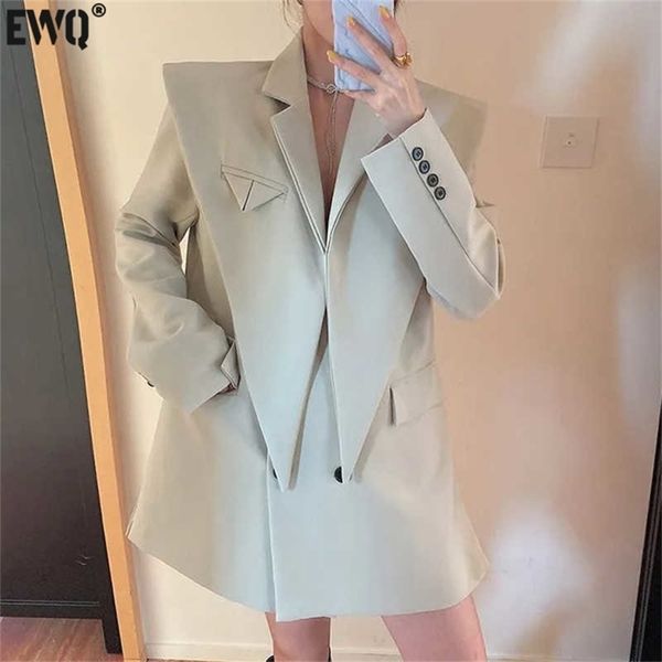 

[ewq] blazer women spring long sleeves patchwork irregular suits coat female office ladies clothing korean chic 5e1454 220402, White;black