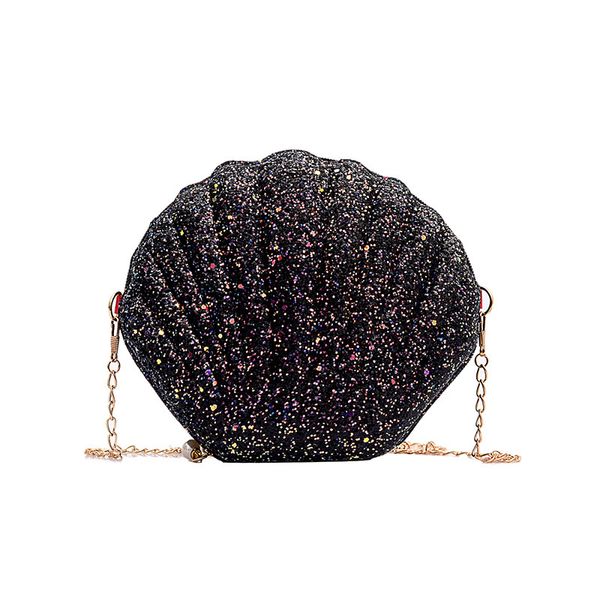 Simpatica borsa a forma di novità in pelle PU con cerniera, borse con rossetto, paillettes scintillanti, borse a conchiglia con catene