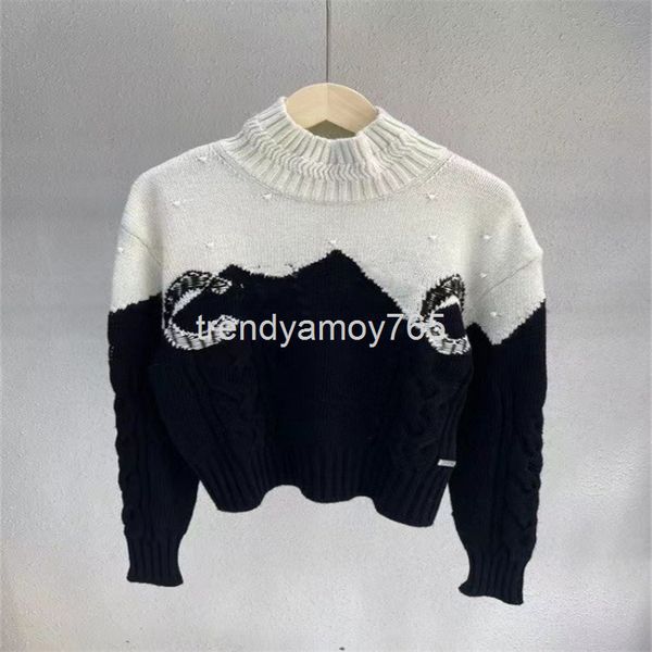 

women's knits & tees high edition autumn and winter style small fragrance black white letters contrast color pullover high neck sweater