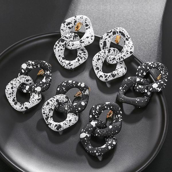 

clip-on & screw back non pierced fashion acrylic black chain drop clip on earrings female punk exaggerated dangle jewelry gifts, Silver