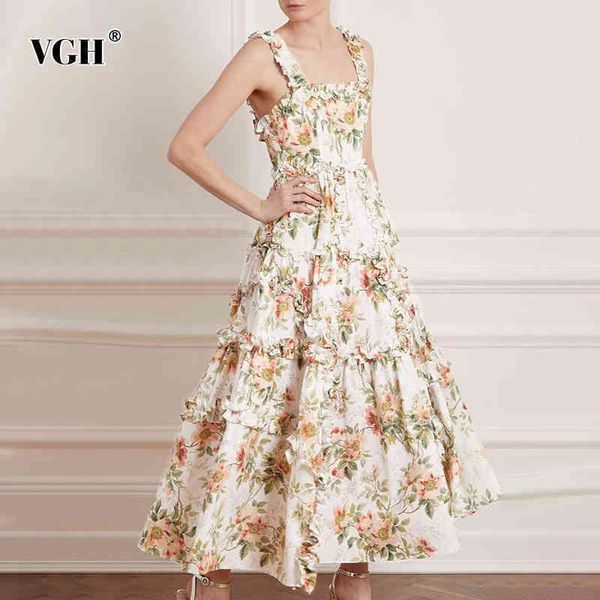 

elegant floral print sling dress for square collar sleeveless patchwork vintage midi dresses female summer fashion 210507, Black;gray