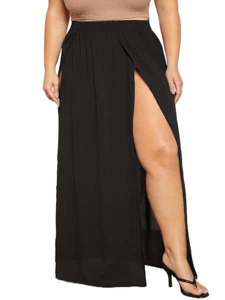 

evolu plus high waist split thigh skirt g0k6#, Black