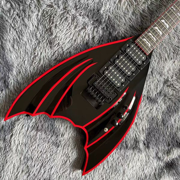 Chitarra elettrica irregolare personalizzata con strisce rosse e nere con colori diversi