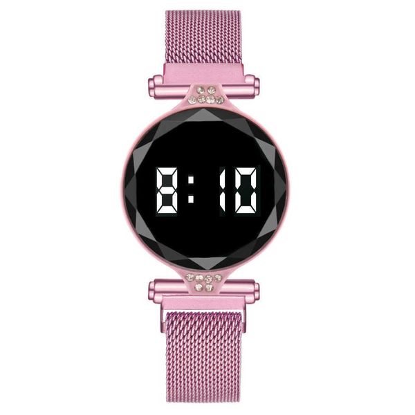 Luxo Digital Ímã Relógios Para Mulheres Rosa Ouro Aço Inoxidável Vestido Levado Quartz Watch relógio feminino