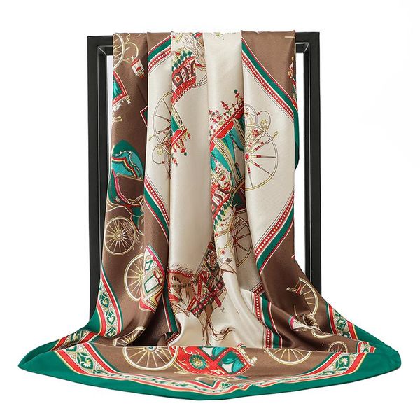 

scarves silk women's carriage printed neckline square scarf shawl handkerchief 90cm muslim headscarf, Blue;gray