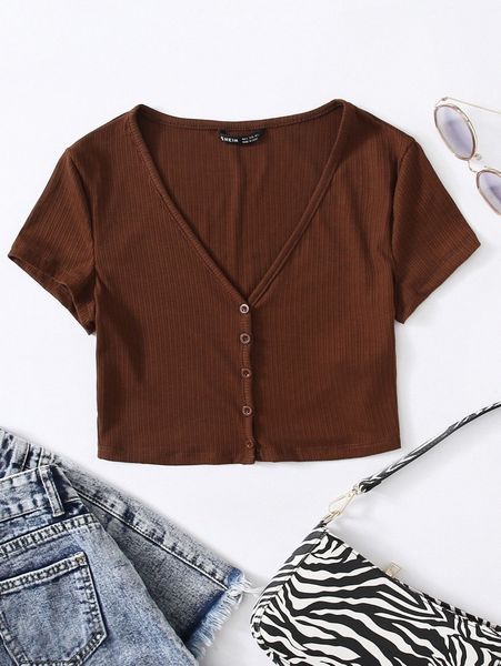 

single breasted rib-knit solid tee g7cs#, White