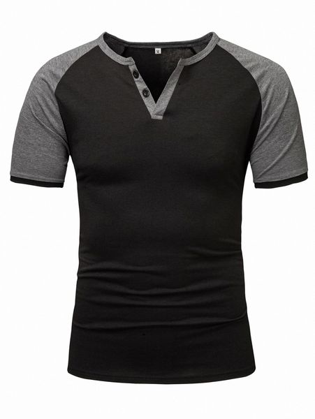 

men contrast raglan sleeve notched neck tee x582#, White;black
