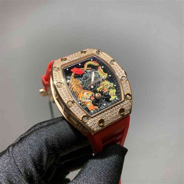 

watches wristwatch designer luxury mens mechanics watch richa milles men's dragon tiger flywheel mechanical full drill watch natural ta, Slivery;golden