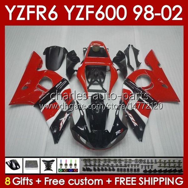 Estrutura do corpo para Yamaha YZF-600 YZF R6 R 6 600CC YZFR6 1998 1999 00 01 02 Bodywork 145No.4 Yzf 600 CC Covada YZF-R6 98-02 YZF600 98 99 2000 2001 2002 Fairing Kit Red Black Blk
