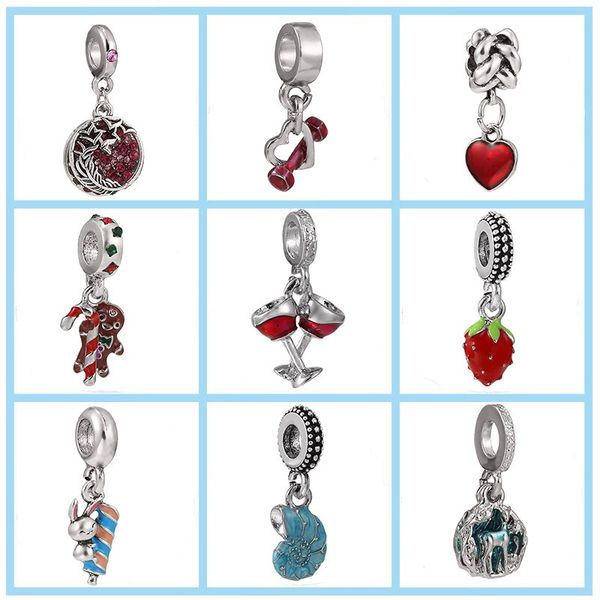 

fits pandora bracelets 20pcs silver love heart rabbit wine glass strawberry dangle charm bead fit pandora charms bracelet beads 925 sterling, Black