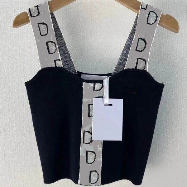 

women's tanks & camis designer d letter print wide shoulder strap vest fashionable with brooch stereo decoration knitted inner and oute, White