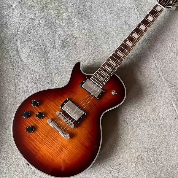 

left hand custom electric guitar sunburst tiger flame tune-o-matic bridge mahogany body 6 stings guitarra