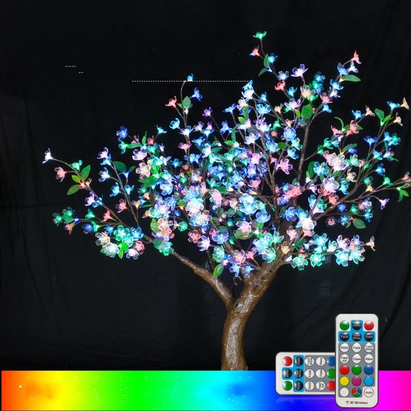Weihnachtsdekorationen 1,5M5ft Künstlicher Kirschblütenbaum RGB-Farb-LED-Weihnachtsbaumlampe mit Fernbedienung Wasserdichte Gartenlandschaft Dekorative Beleuchtung