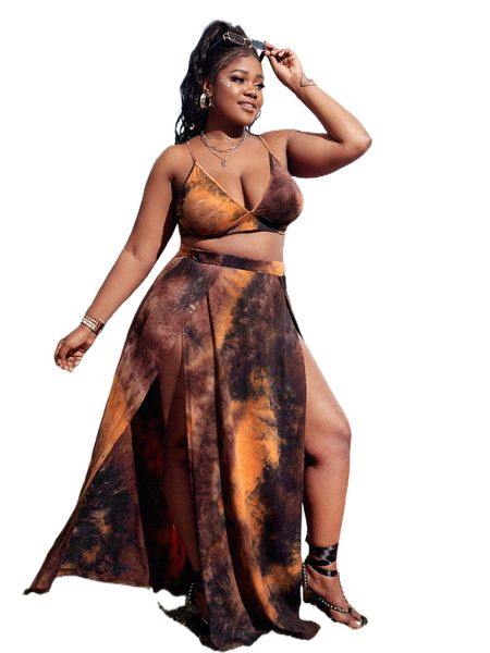 

sxy plus tie dye crop cami & wrap hem skirt i2pr#, Black