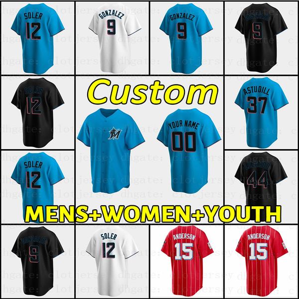 

miami custom 13 starlin castro baseball jersey 27 giancarlo stanton 16 jose fernandez 32 dietrich 58 straily 8 mattingly 9 brinson, Blue;black