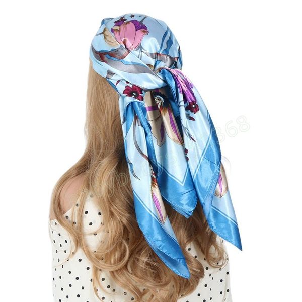 

square head scarf women fashion summer bandana black flower print shawl hijab office party silk satin kerchief, Red;brown