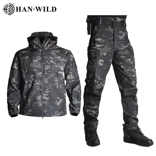 5xl roupas táticas jaquetas calças homens jaqueta de lã exército à prova de vento camo caça terno windbreakers militar caminhadas soft shell 220715