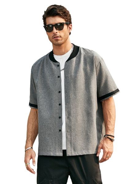 

men 1pc button up baseball collar shirt j2at#, White;black