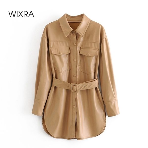 

wixra womens faux leather jackets sashes pu coat turn-down collar solid jacket with velvet high street autumn spring 201224, Black