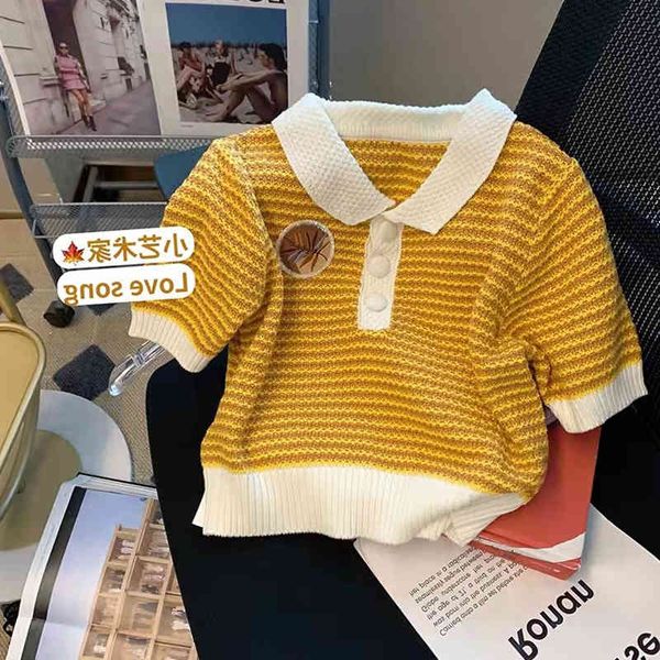 

women's t-shirt yellow polo neck sweater women's summer 2022 high-end fashion aging short fragrance 5z4g, White