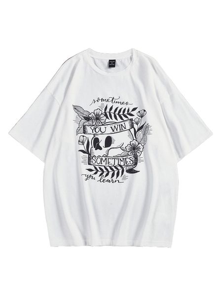 

x creativesbymw men floral & slogan graphic tee 602r#, White;black