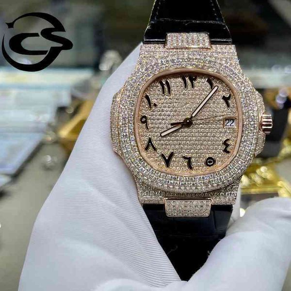 

oem luxury private customized out lab diamonds watch men women iced ice cube arabian skeleton vvs moissanite diamond, Slivery;brown