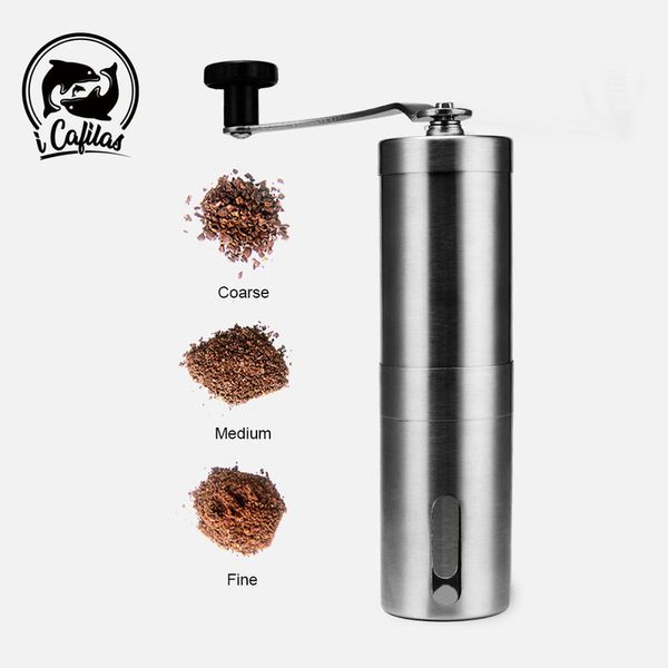 Moedor de café manual para máquina de gravação francesa, mini-de-mão, copo K, aço inoxidável escovado portátil 220516GX