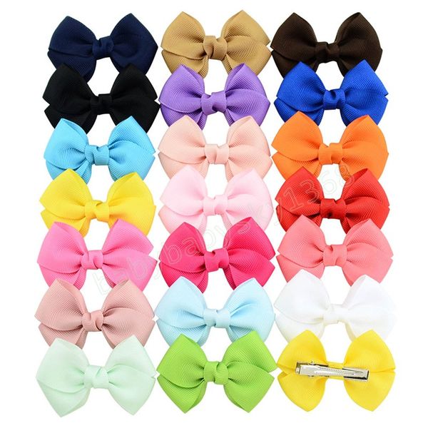 

2.7 inch kids ribbon bows with clip hair accessories for girls children candy color hair clips headwear, Slivery;white