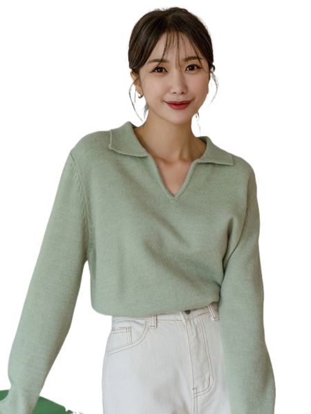 

dazy solid collared sweater h6c2#, White;black