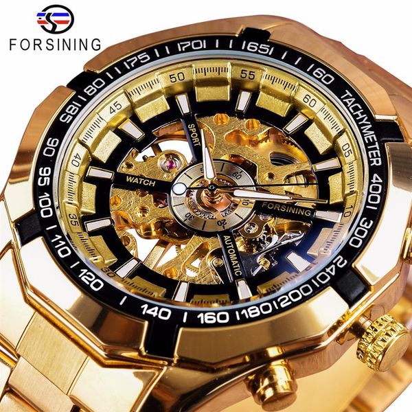 

forsining 2018 sport watches bracelet for men golden watch brand luxury creative skeleton transparent mechanical watch clock3013, Slivery;brown