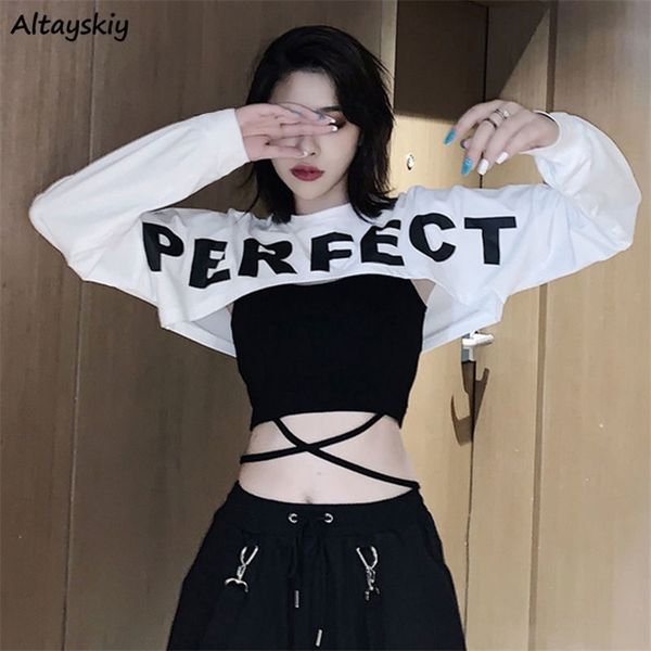 

2 pieces sets women summer fashion letter printing slim bandage korean style lady allmatch crop spaghetti strap camis 220712, Gray