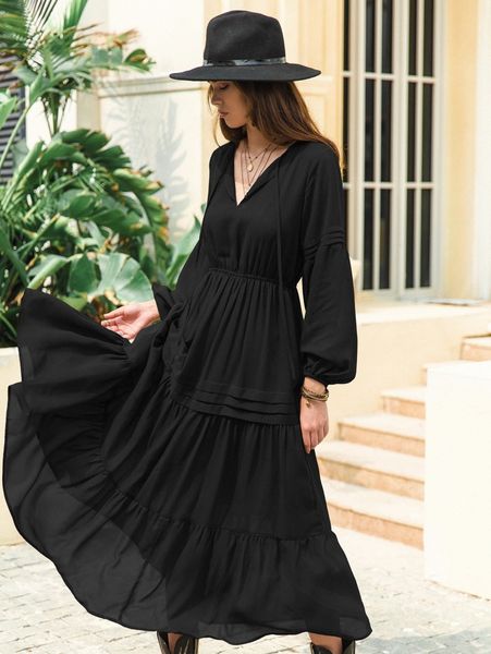 

rusttydustty lantern sleeve flippy hem dress z7gk#, Black;gray