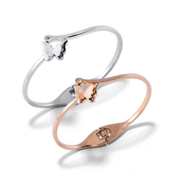 

titanium steel 18k rose gold bracelet female korean beautiful butterfly band diamond personalized simple frosted, Black