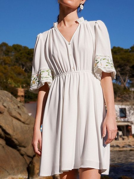 

floral embroidery tie back dress r30n#, Black;gray
