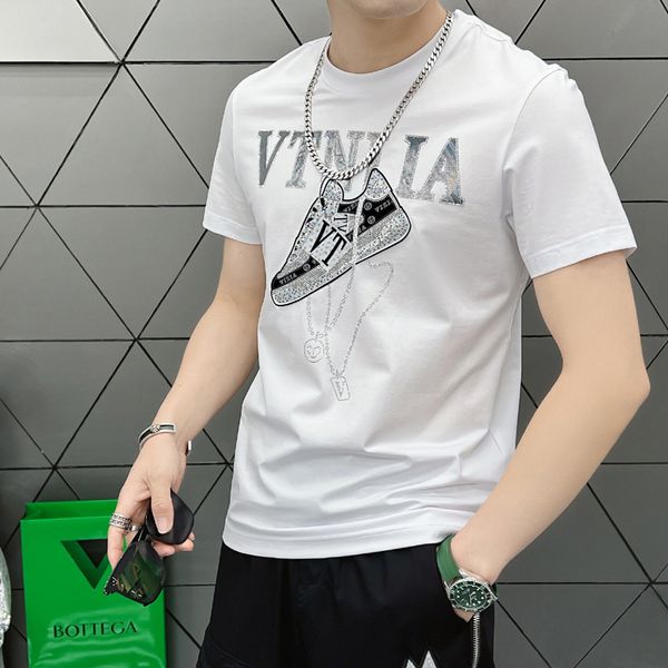 

2022 designer mens t shirts soft cotton short sleeves t-shirts embroidery drilling fashion casual men's clothing tees plus size s-5xl 4, White;black