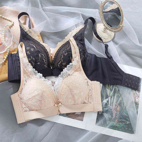

big breasts show small thin cup bra ladies large size underwear without steel ring adjustment bra collect comfortable tube l220726, Red;black