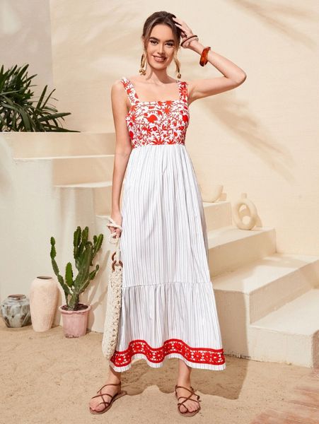 

floral print ruffle hem cami dress n7bk#, Black;gray