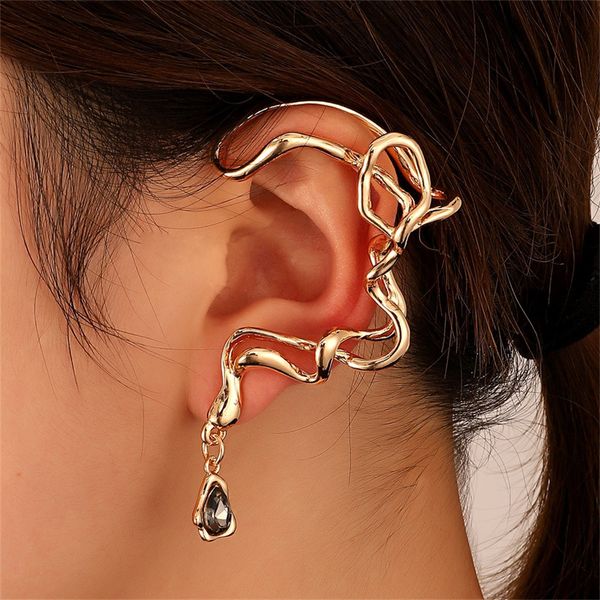 

water drop shape earrings clips back alloy irregular twist long earring cuffs europe women punk gold hang zircon ear clip cuff jewelry acces, Silver