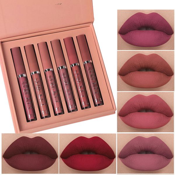 

2.5ml*6 nude matte liquid lipstick set tint lip gloss waterproof long lasting lips makeup cosmetic moisturizer beauty kit wholesale zl0862