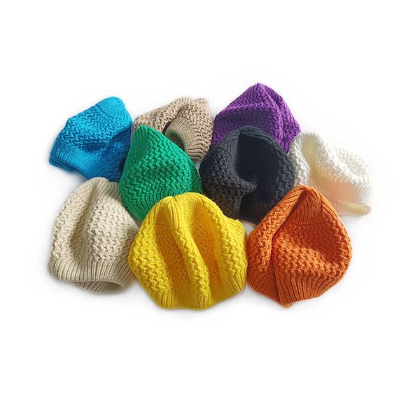 

m451 autumn winter kids knitted hat beret candy color sweet caps children warm beanies boys girls casual hats, Yellow