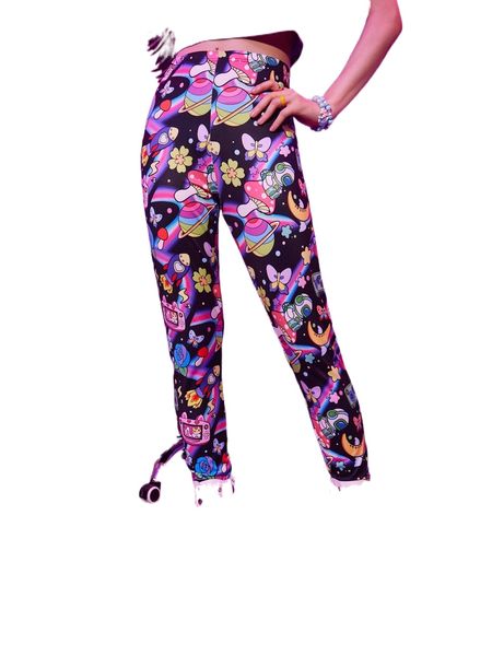 

romwe anime cartoon print leggings u00g#, White;black