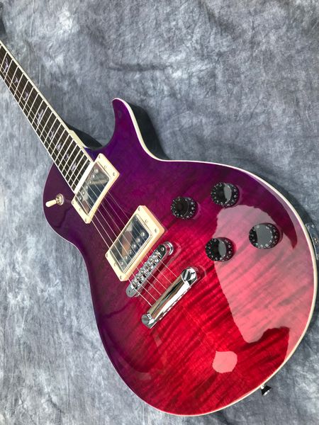 Guitarra elétrica de formato especial 6 Strings Red Tiger Pattern Padrão de rosa de rosa Acessórios de prata de prata