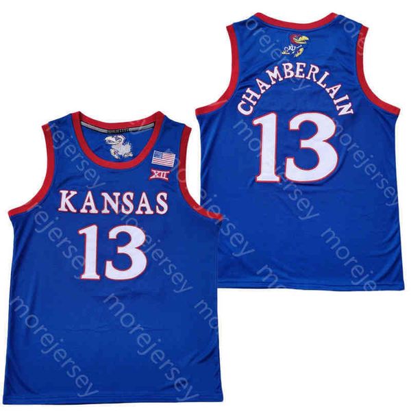 

new kansas jayhawks college basketball jersey ncaa 13 chamberlain blue all stitched and embroidery men youth size, Black